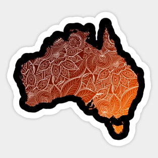 Colorful mandala art map of Australia with text in brown and orange Sticker